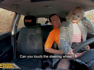 Fake Driving School Blonde Marilyn Sugar in Black Stockings xxx video in Car
