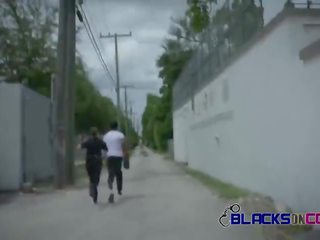 Blacks on cops outdoor public sex film with busty white grown-up babes