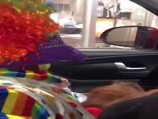 Clown gets penis sucked while ordering food