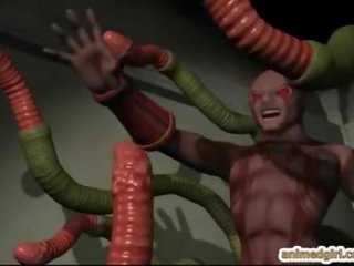 3d hentai betrapt door tentakels en geneukt door monster