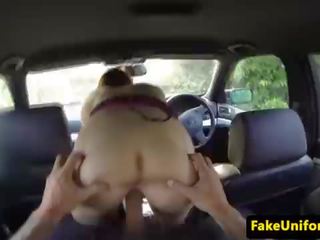 Smalltitted euro riding cops pecker in car