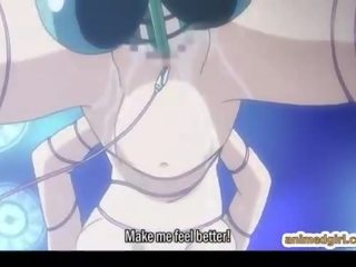 Tettona hentai prende elettrico shocks e dildo robotic scopata