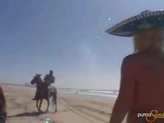 Charming puma swede in mexico on a horse