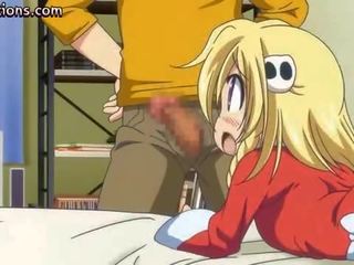Vyhublý anime blondýnka bere velký peter