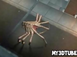 Foxy 3d blondine honing geneukt door twee buitenaards spiders