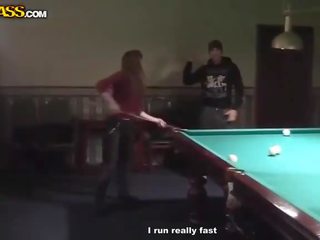 Lustful Waitress At Billiards Gets Naked And Blowjob