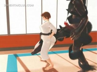 Hentai karate teismeline suu kinnitoppimine edasi a massiivne võll sisse 3d