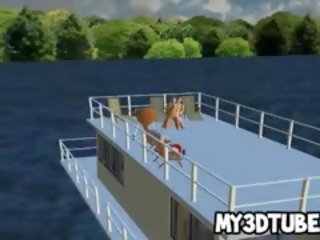 Foxy 3d tegnefilm blond enchantress blir knullet på en båt