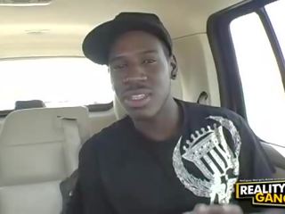 Amazing honey with black hair does blowjob for black adolescent in the car